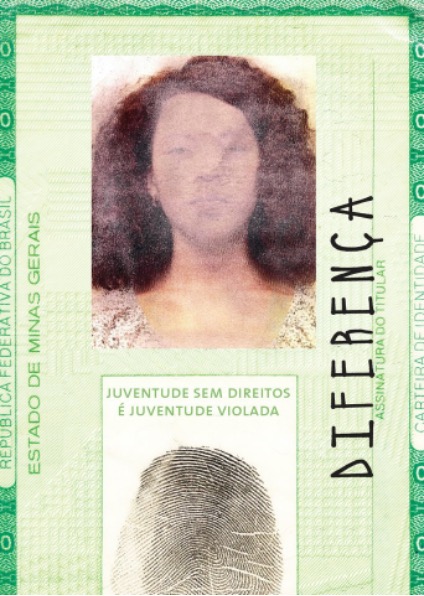 Imagem de documento de identidade com a face violada, criada por integrantes do Fórum para indicar que as violências têm efeitos devastadores nas identidades juvenis e destroem vidas jovens