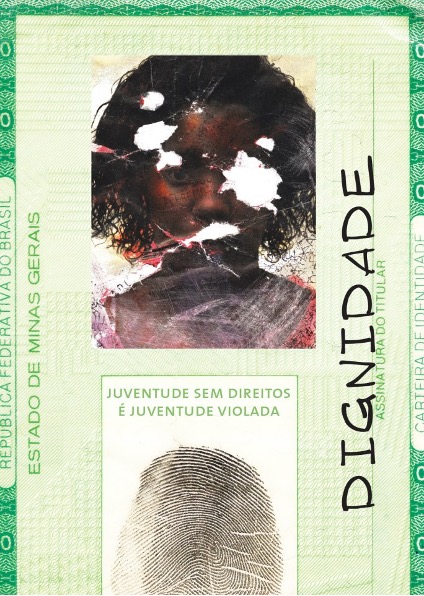 Imagem de documento de identidade com a face violada, criada por integrantes do Fórum para indicar que as violências têm efeitos devastadores nas identidades juvenis e destroem vidas jovens